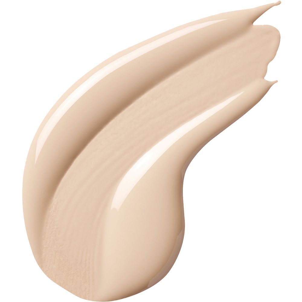 Tratto di prodotto color crema chiaro. Texture lucida. Su sfondo bianco.