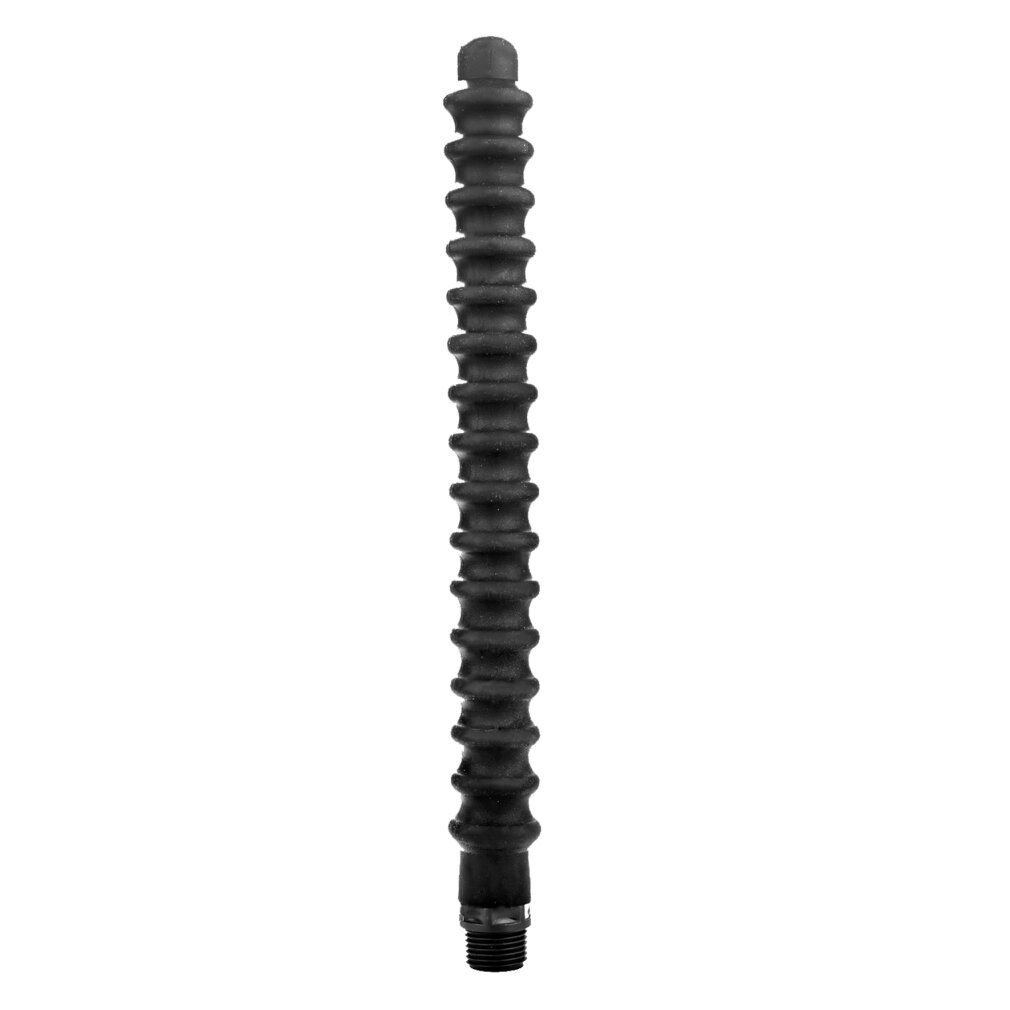 Doccetta nera scanalata in silicone. Attacco filettato all'estremità inferiore. Estremità superiore arrotondata.