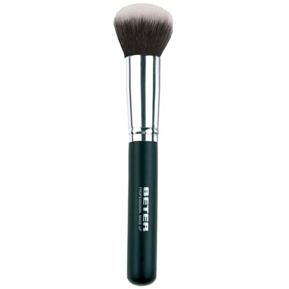 Pennello Beter Mineral Powder. Manico nero, ghiera argentata, setole chiare e scure. Scritta: BETER PROFESSIONAL MAKE UP.