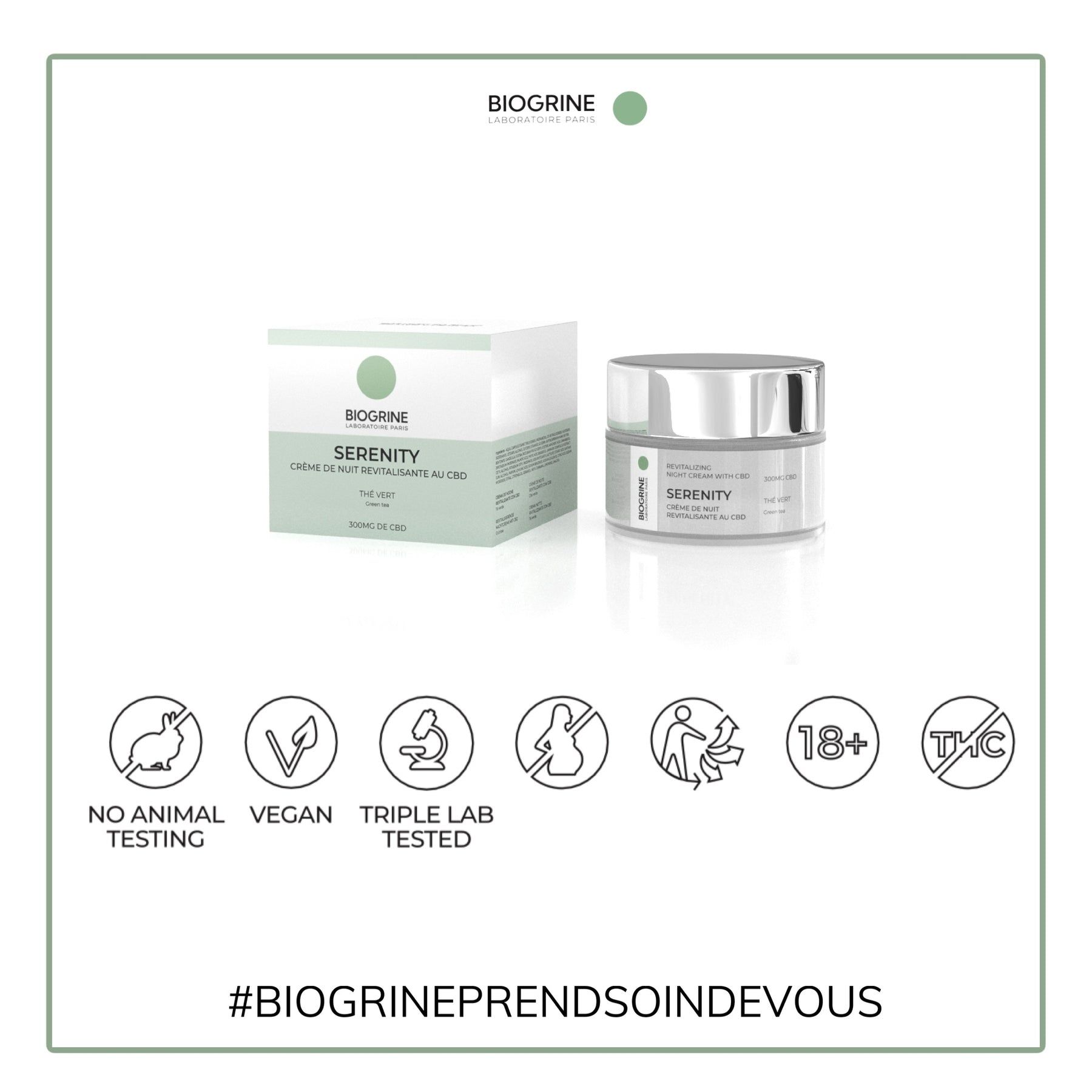 BIOGRINE Crema notte rivitalizzante "SERENITY" – CBD e tè verde