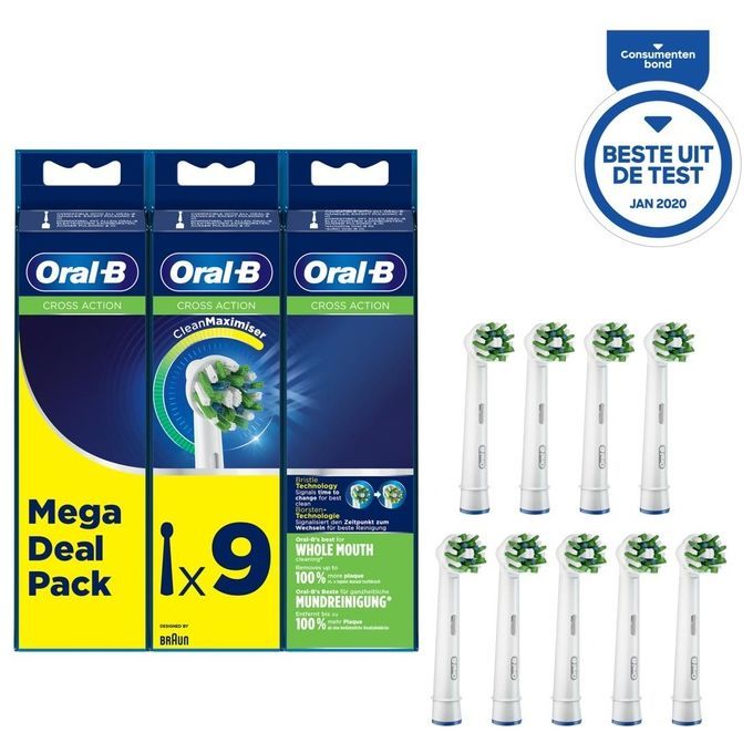 Oral-B CrossAction Testine Di Ricambio Con Tecnologia CleanMaximiser, Confezione Da 9 Pezzi