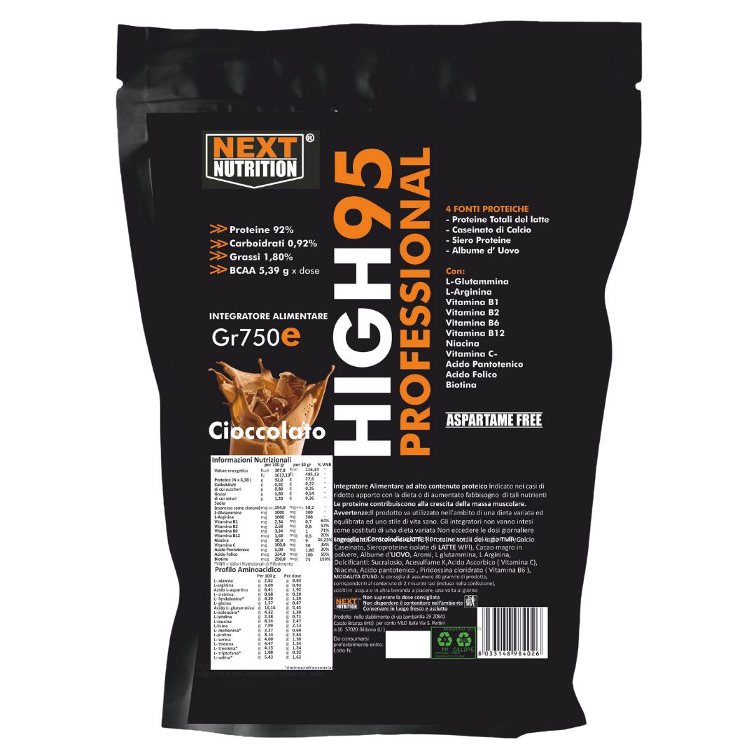 High 95 Professional gr 750 Cacao Proteine 92% Carboidrati 0,92% Grassi 1,80%
