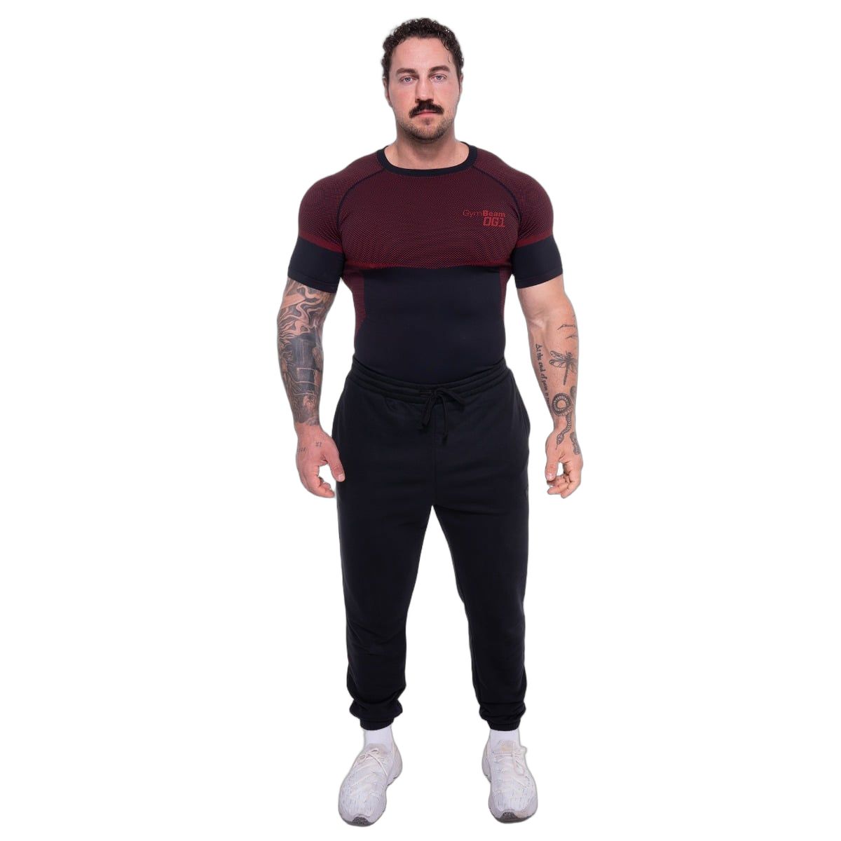 GymBeam Maglietta uomo senza cuciture nera e rossa