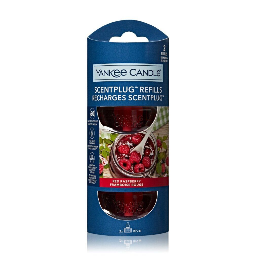 Due ricariche per Scentplug Yankee Candle, lampone rosso. Confezione blu. 2 x 18,5 ml.