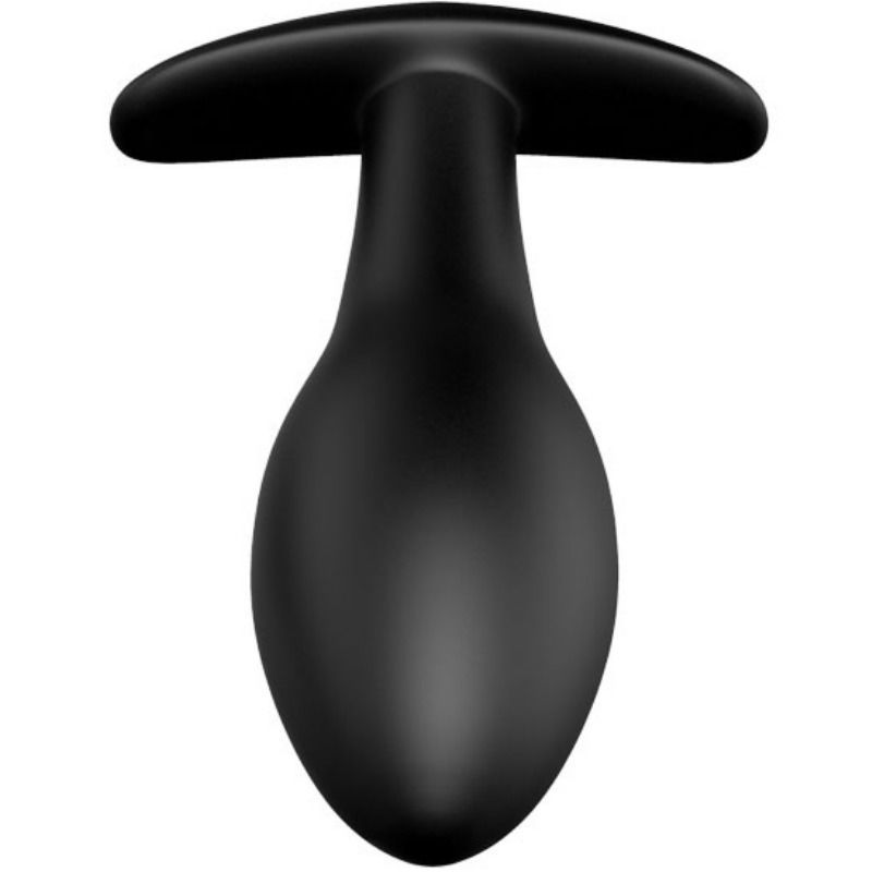 Plug anale in silicone nero, vista laterale.