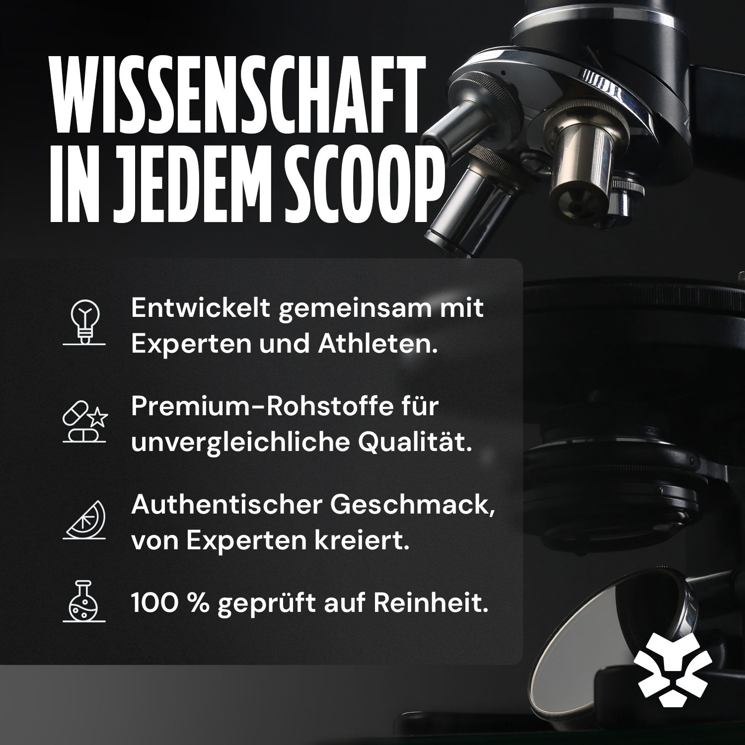 Microscopio con testo: Wissenschaft in jedem Scoop (scienza in ogni misurino).