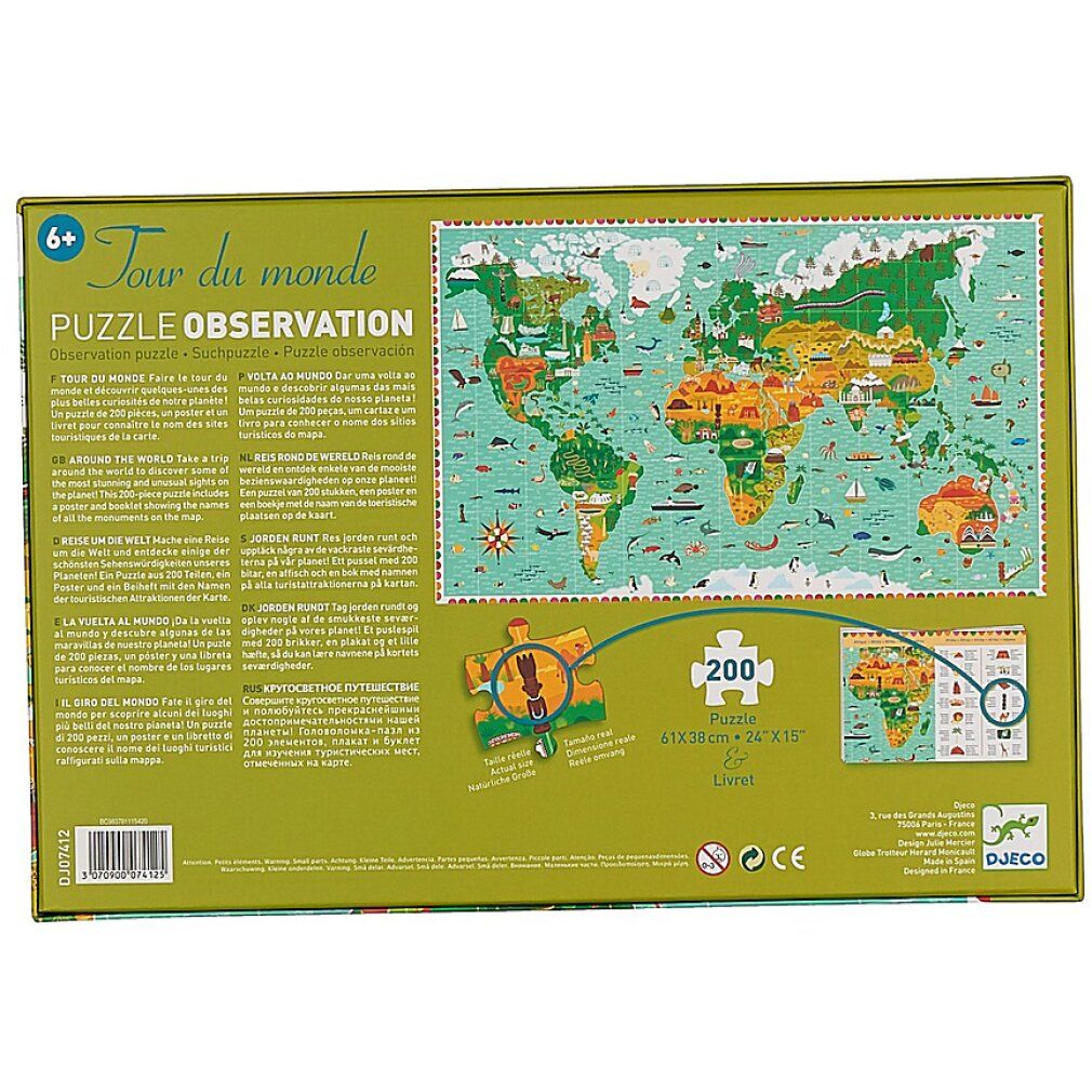 djeco Puzzle di osservazione: il giro del mondo 200 pezzi
