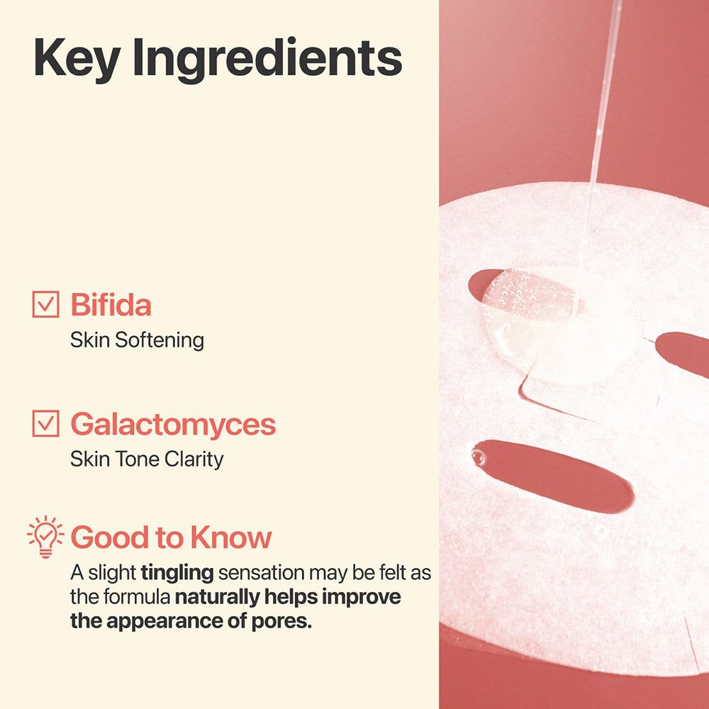 Maschera in tessuto NUMBUZIN No.3: Bifida per ammorbidire la pelle, Galactomyces per la chiarezza del tono.