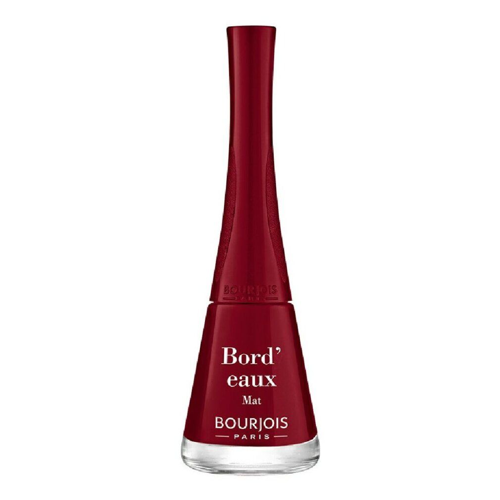 Flacone di smalto bordeaux. Scritta: Bord'eaux, Mat, Bourjois Paris.