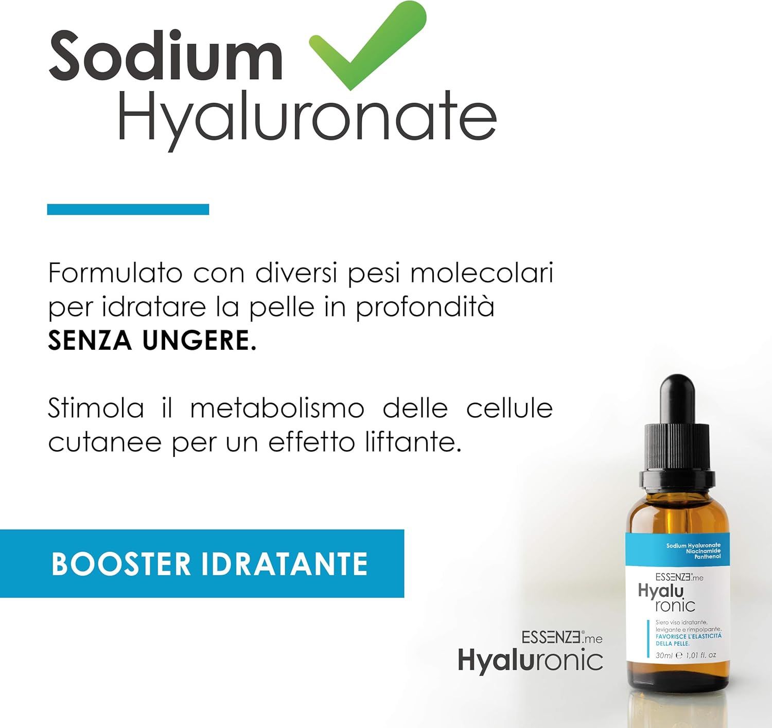 Essenze.me Siero Viso Acido Ialuronico + Niacinamide + Pantenolo B5 - 30ml