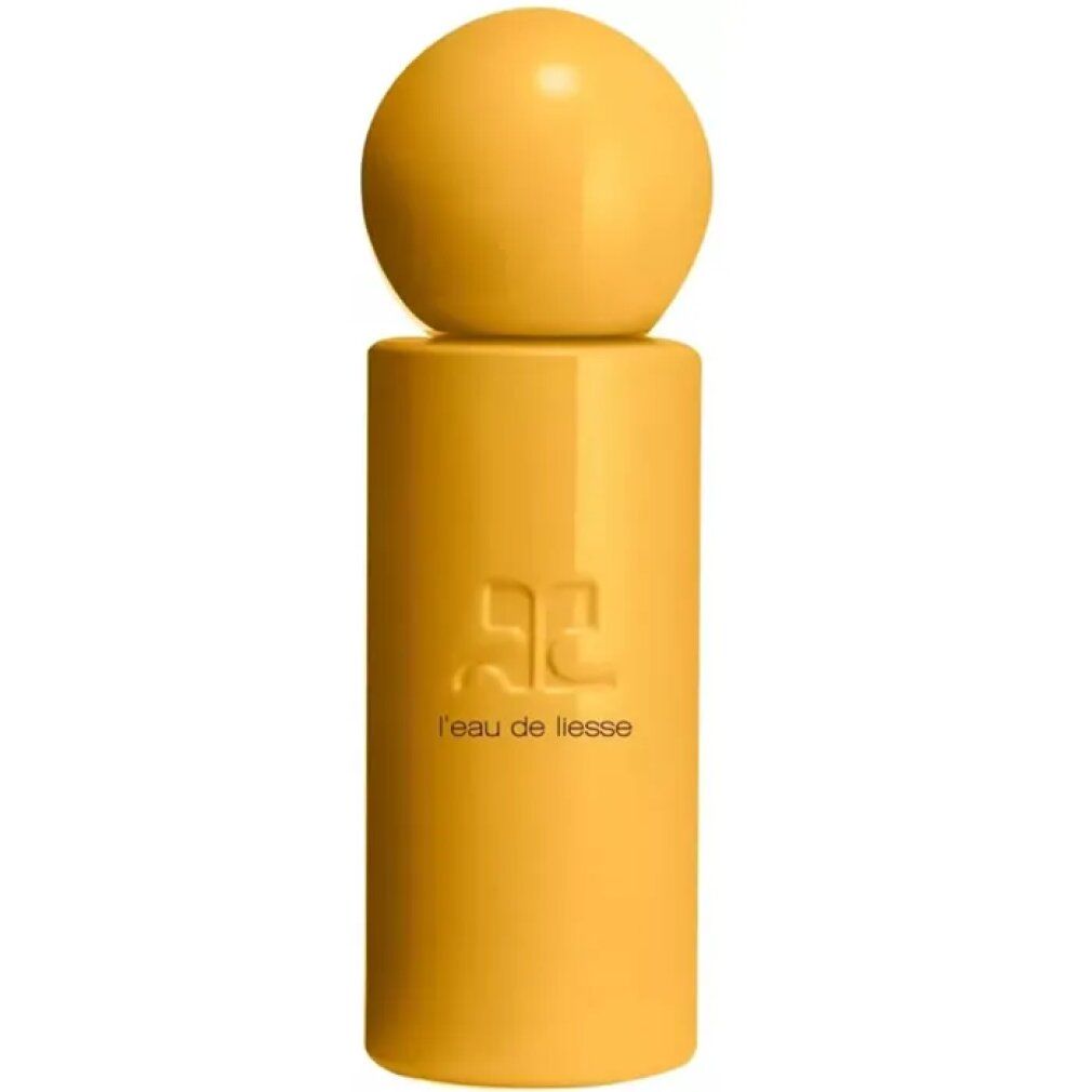 Flacone di profumo giallo con tappo rotondo. Scritta: l'eau de liesse.