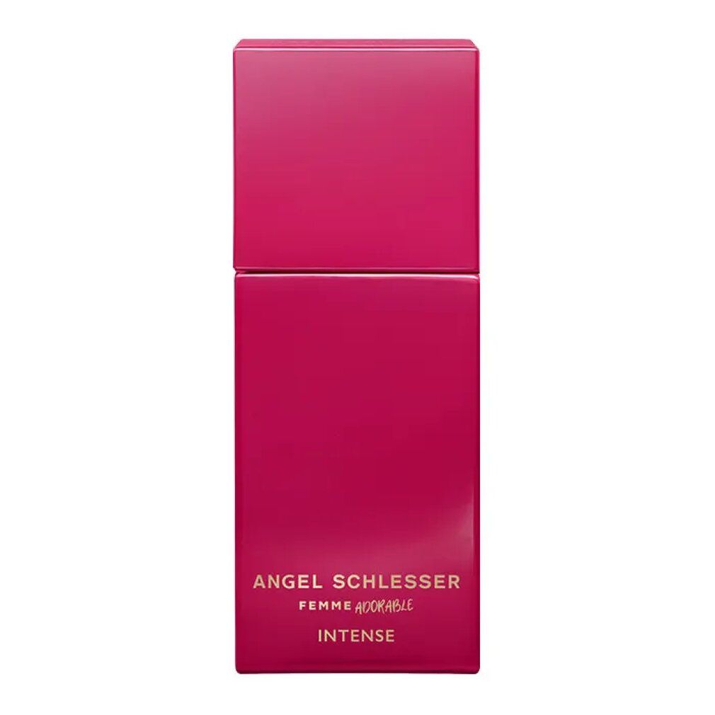 Flacone di profumo rosa rettangolare. Scritta: Angel Schlesser Femme Adorable Intense.