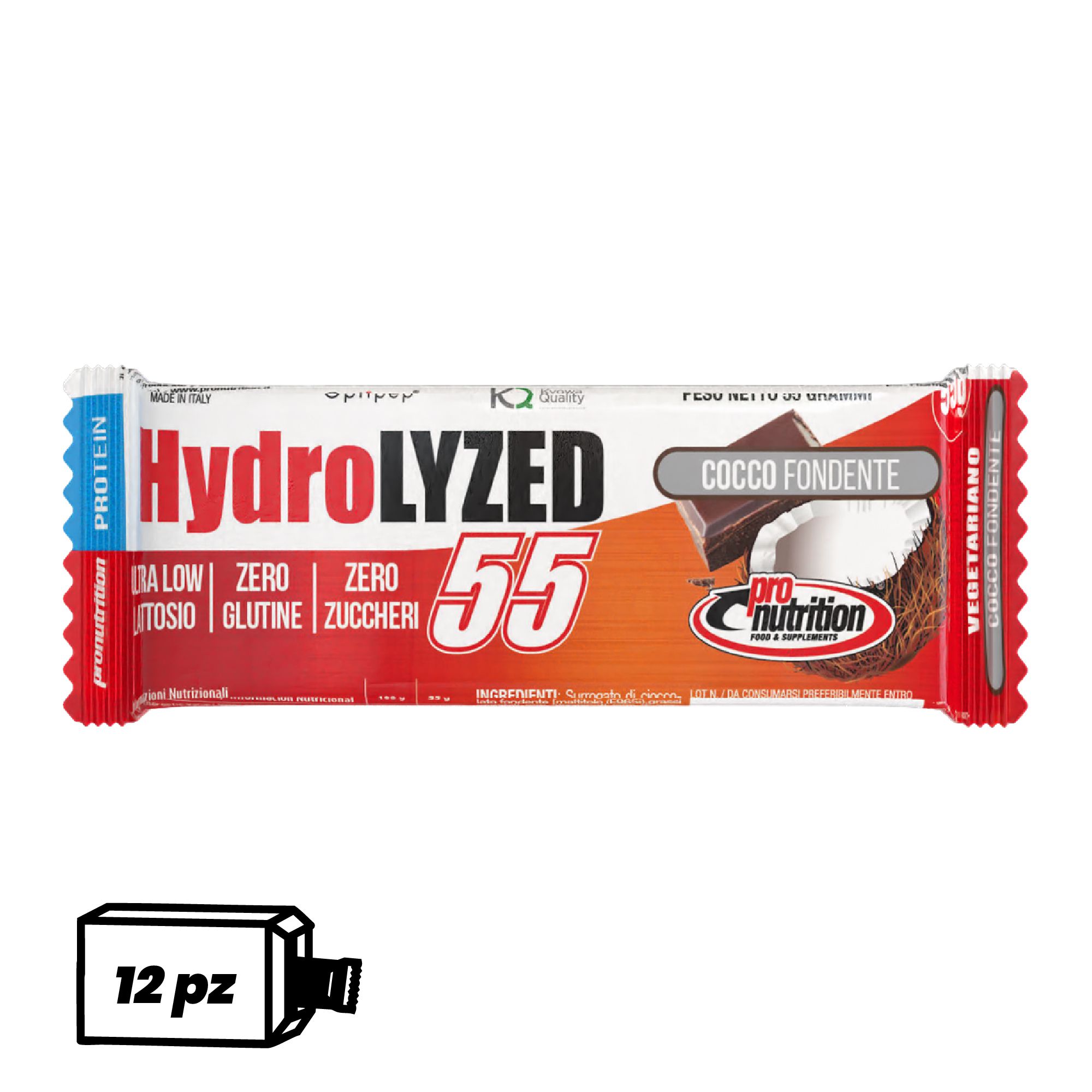 Pronutrition Barretta proteica Hydrolized senza zuccheri (12 x 55 gr, Fondente cocco)