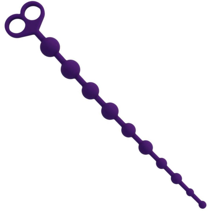 Catena di perle anali viola con impugnatura a cuore. Le perle diminuiscono di diametro.