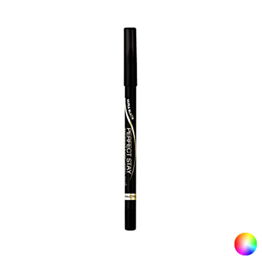 Matita kajal nera con cappuccio nero. Scritta: PERFECT STAY, ULTRA BLACK. Dettagli dorati. Cerchio cromatico.