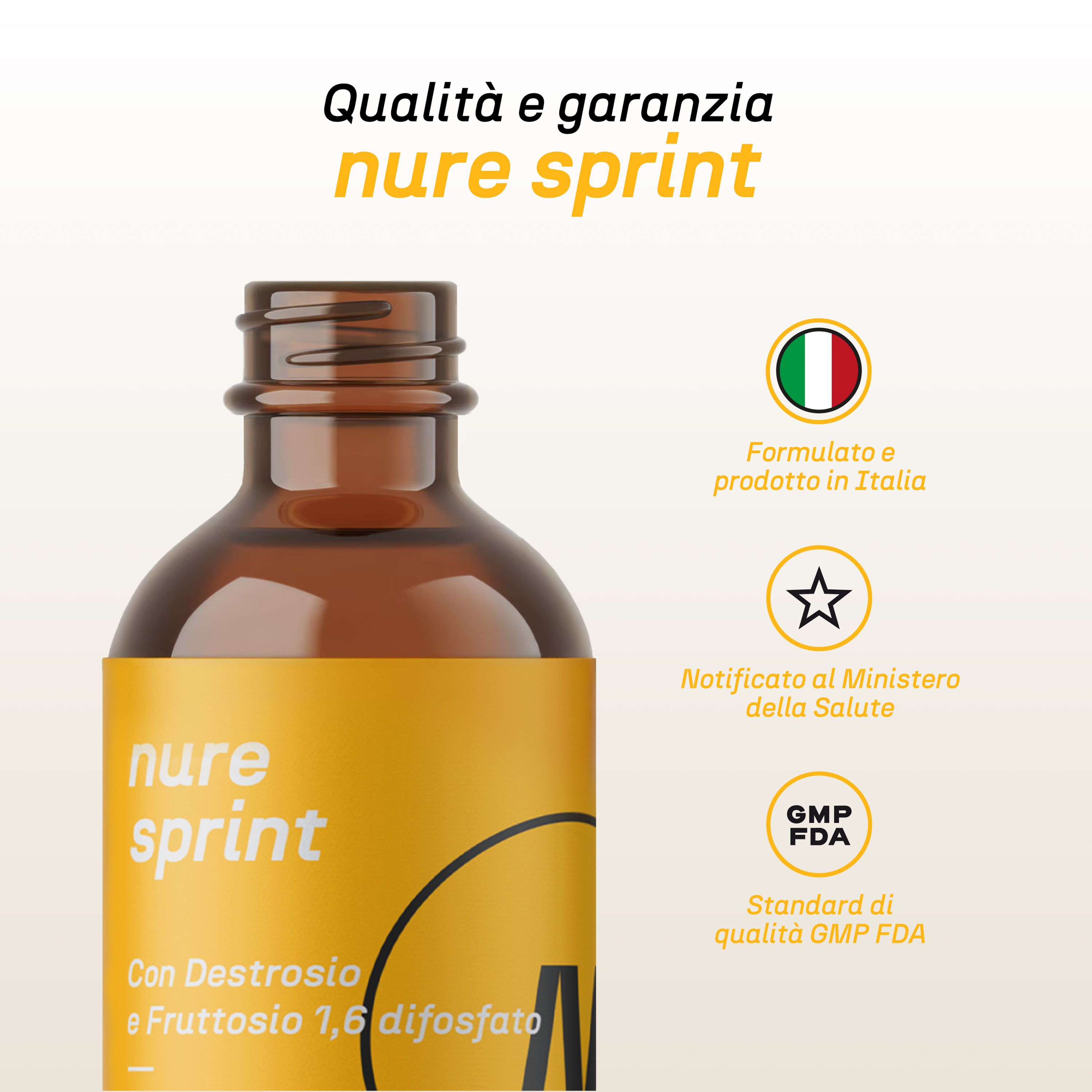 NURE Sprint Soluzione Orale - 6 Flaconcini da 30 ml | Integratore energia per lo sprint finale