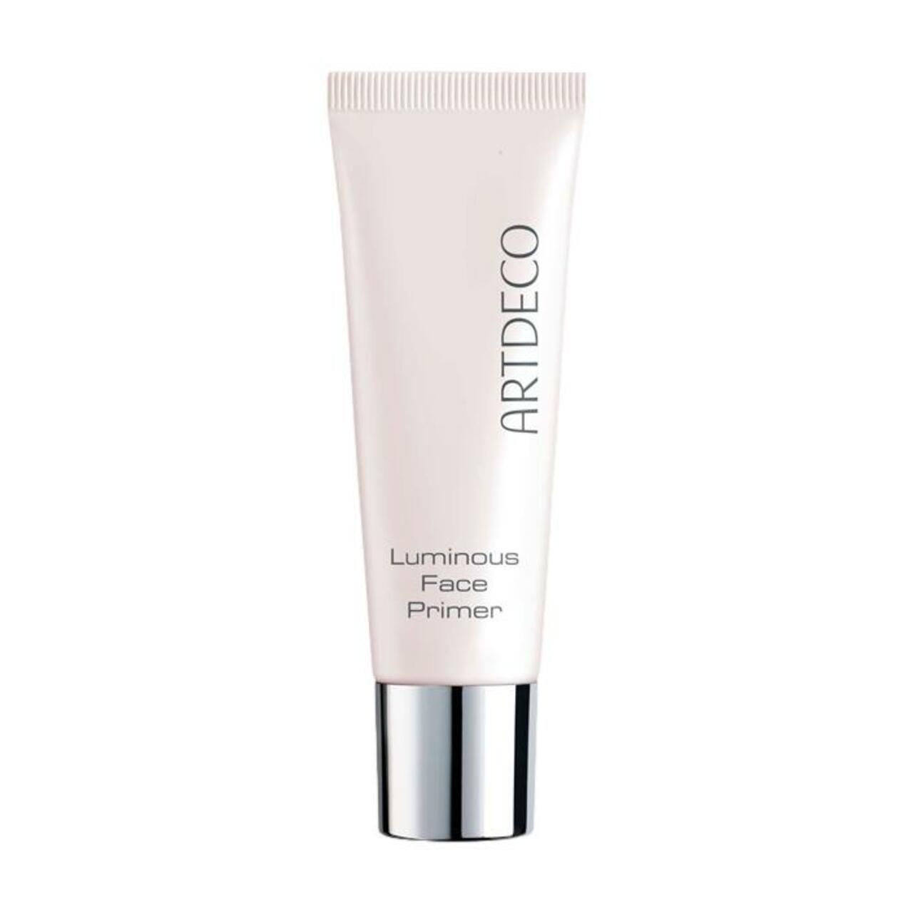 Tubo di Luminous Face Primer Artdeco. Tubo bianco con tappo argentato. Nome del prodotto e marchio stampati.