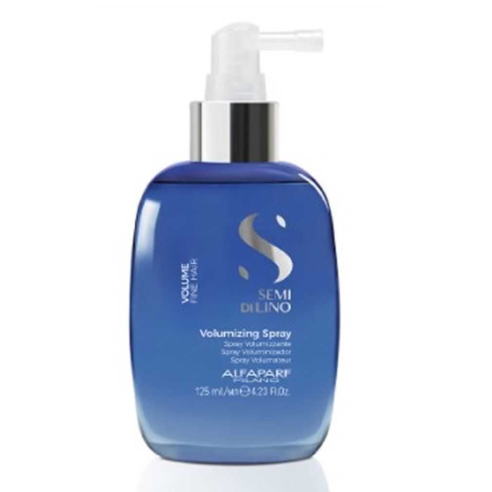 Spray Volumizzante Semi Di Lino Alfaparf Milano, 125 ml, in flacone blu con erogatore.