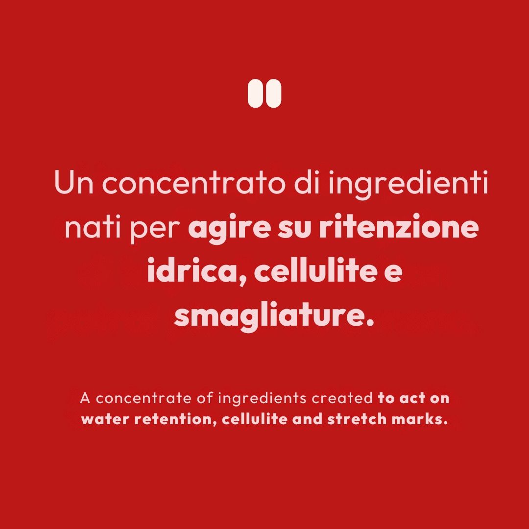 Sfondo rosso con testo bianco. Il testo descrive gli ingredienti della crema.