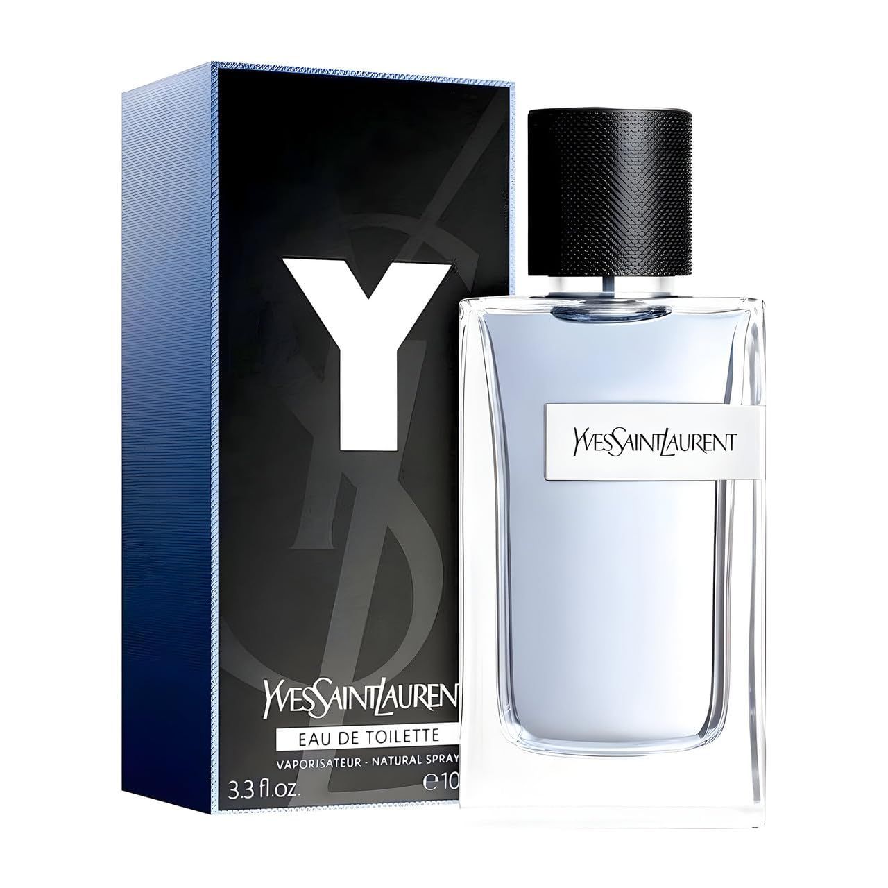Yves Saint Laurent Y Men E.d.T. Vapo e confezione. Flacone e scatola con logo Y. Tappo nero.