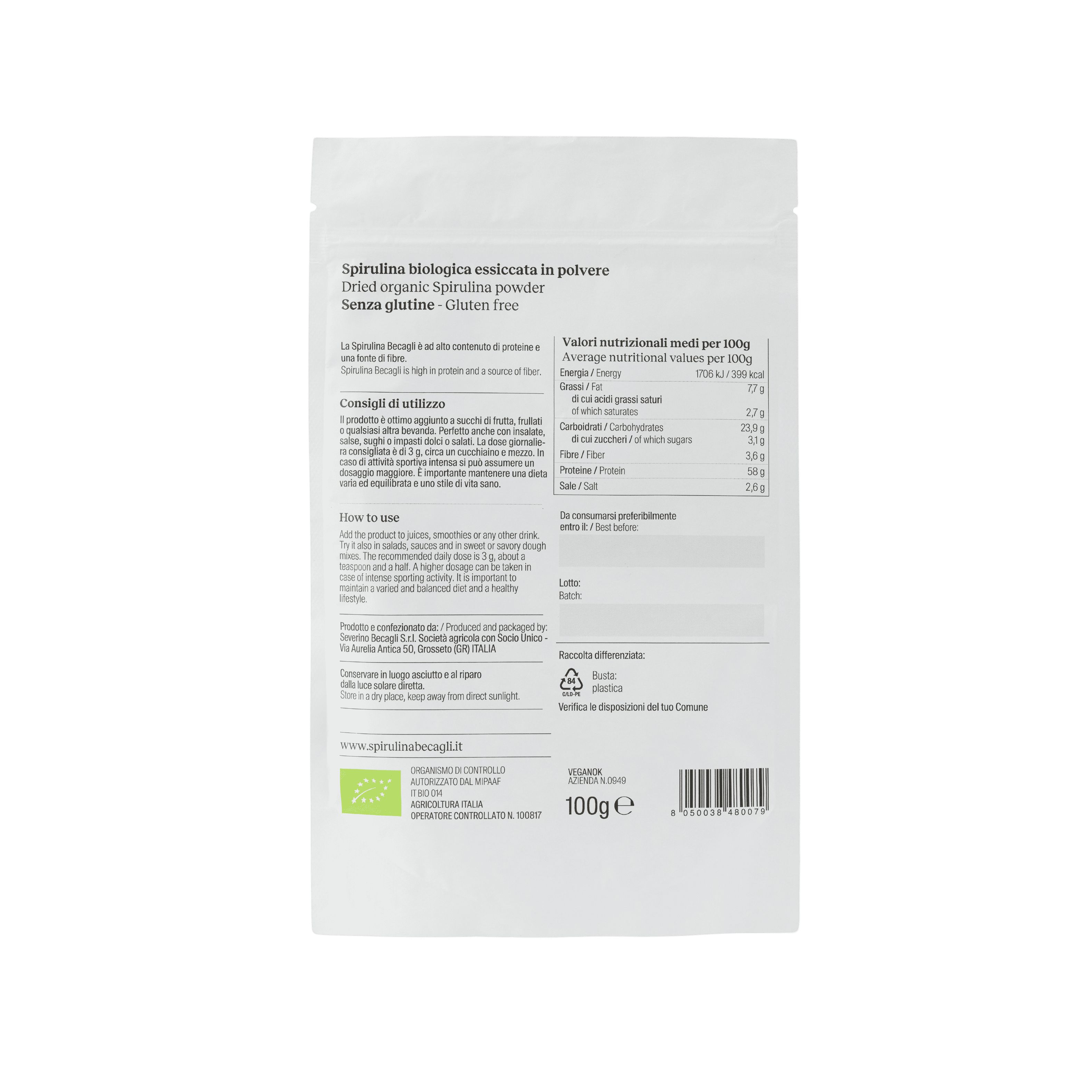 Spirulina Becagli Spirulina in polvere bio 100gr