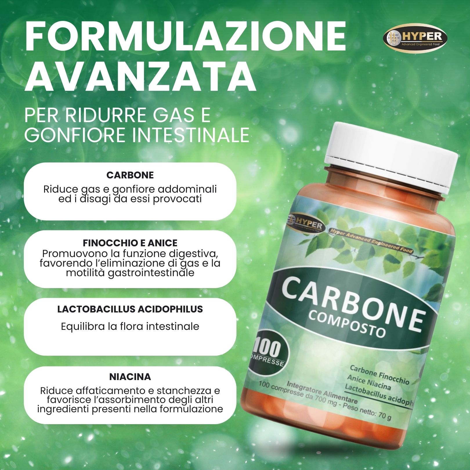 HYPER Carbone Composto - Sollievo Gonfiore e Benessere Digestivo