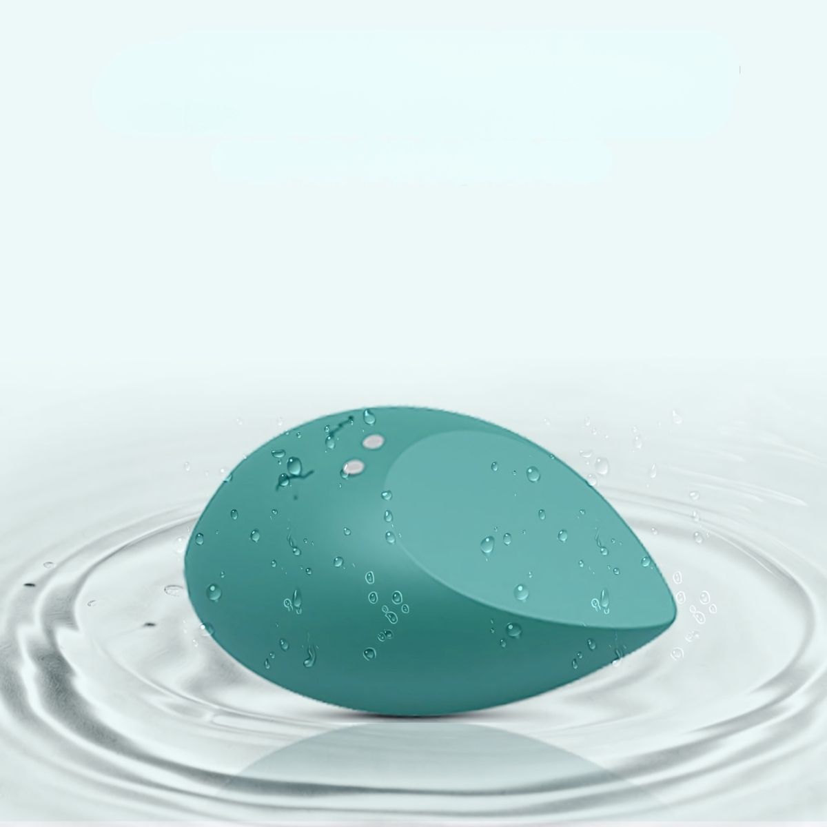 Vibratore a goccia verde. Acqua sulla superficie. Forma semplice e pulita.