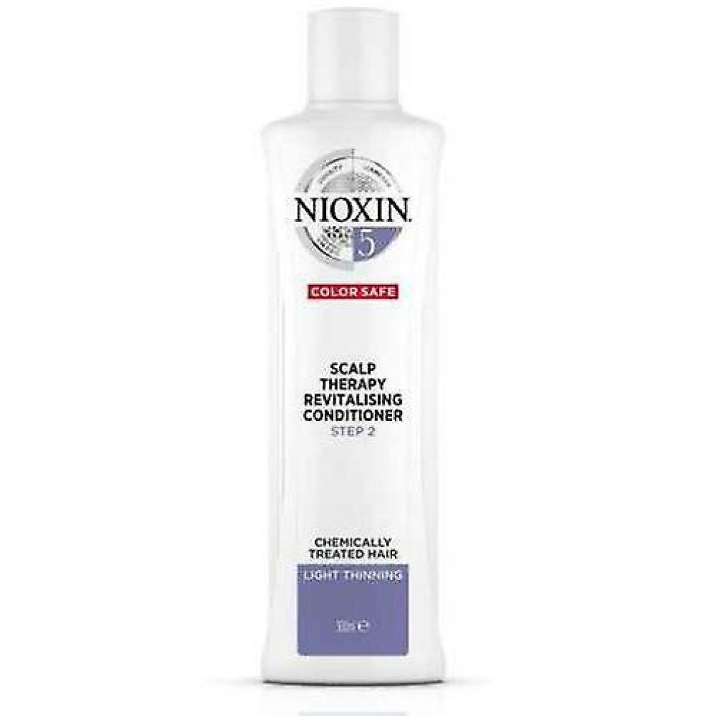 Flacone bianco con etichetta Nioxin. Scritto: Scalp Therapy Revitalising Conditioner, Step 2. Per capelli trattati chimicamente.