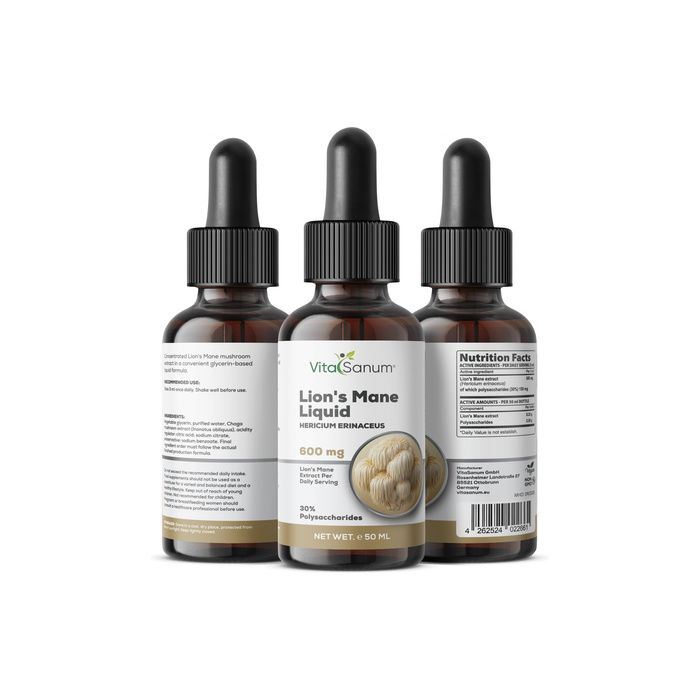 Un flacone contagocce VitalSanum Lion's Mane Liquid. Contiene 50 ml.