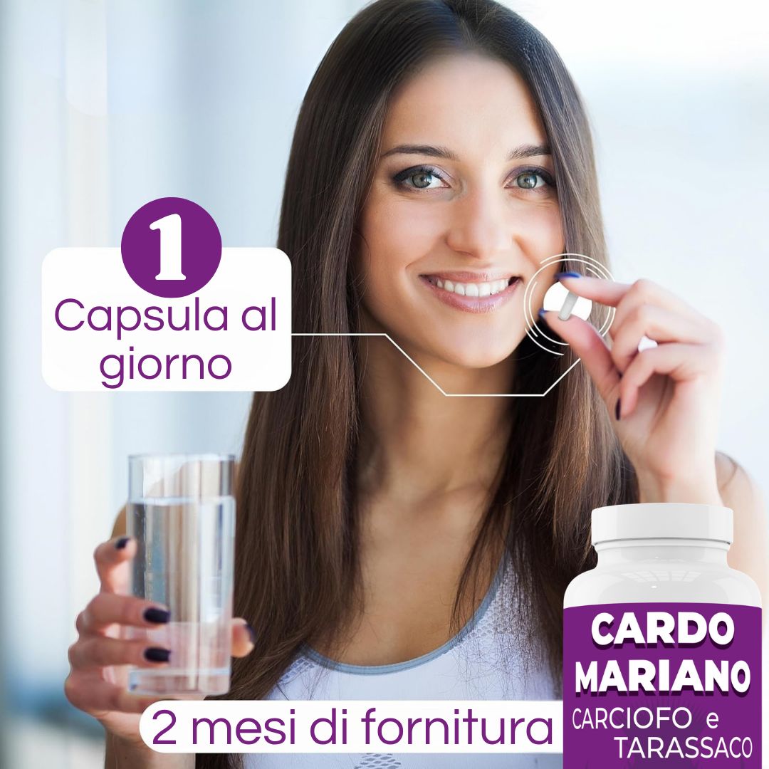 Donna che assume una capsula con acqua. Flacone di integratore alimentare. 2 mesi di fornitura.