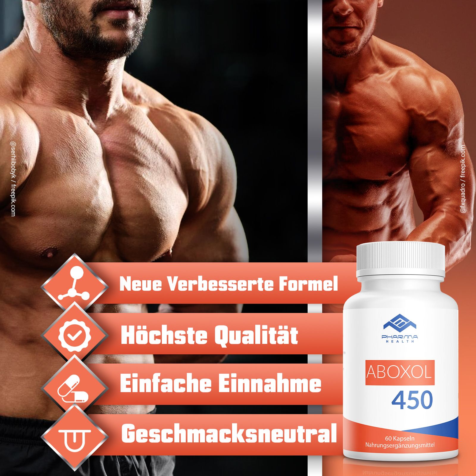 Aboxol 450: Nuova formula, massima qualità, facile da assumere, insapore. Flacone da 60 capsule.