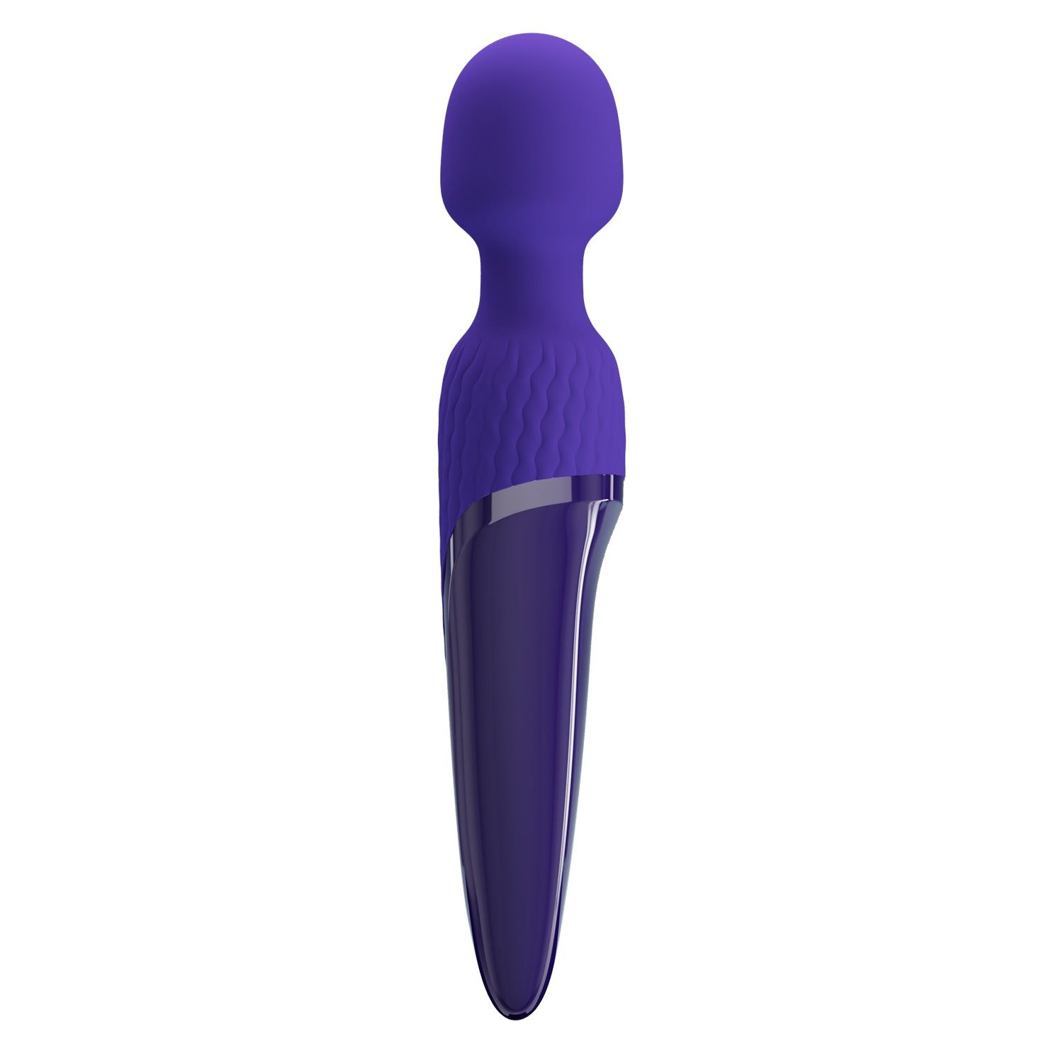 Vibratore viola con testa arrotondata e manico allungato. L'impugnatura ha una superficie liscia e lucida.