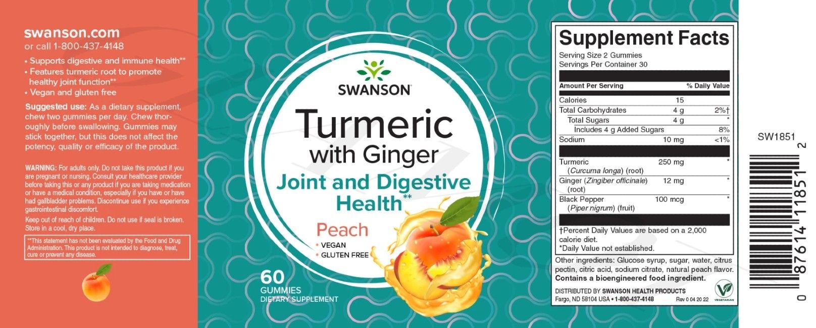 Etichetta con nome del prodotto, pesca e informazioni nutrizionali. Marca: Swanson. Contiene informazioni sugli ingredienti e il dosaggio.