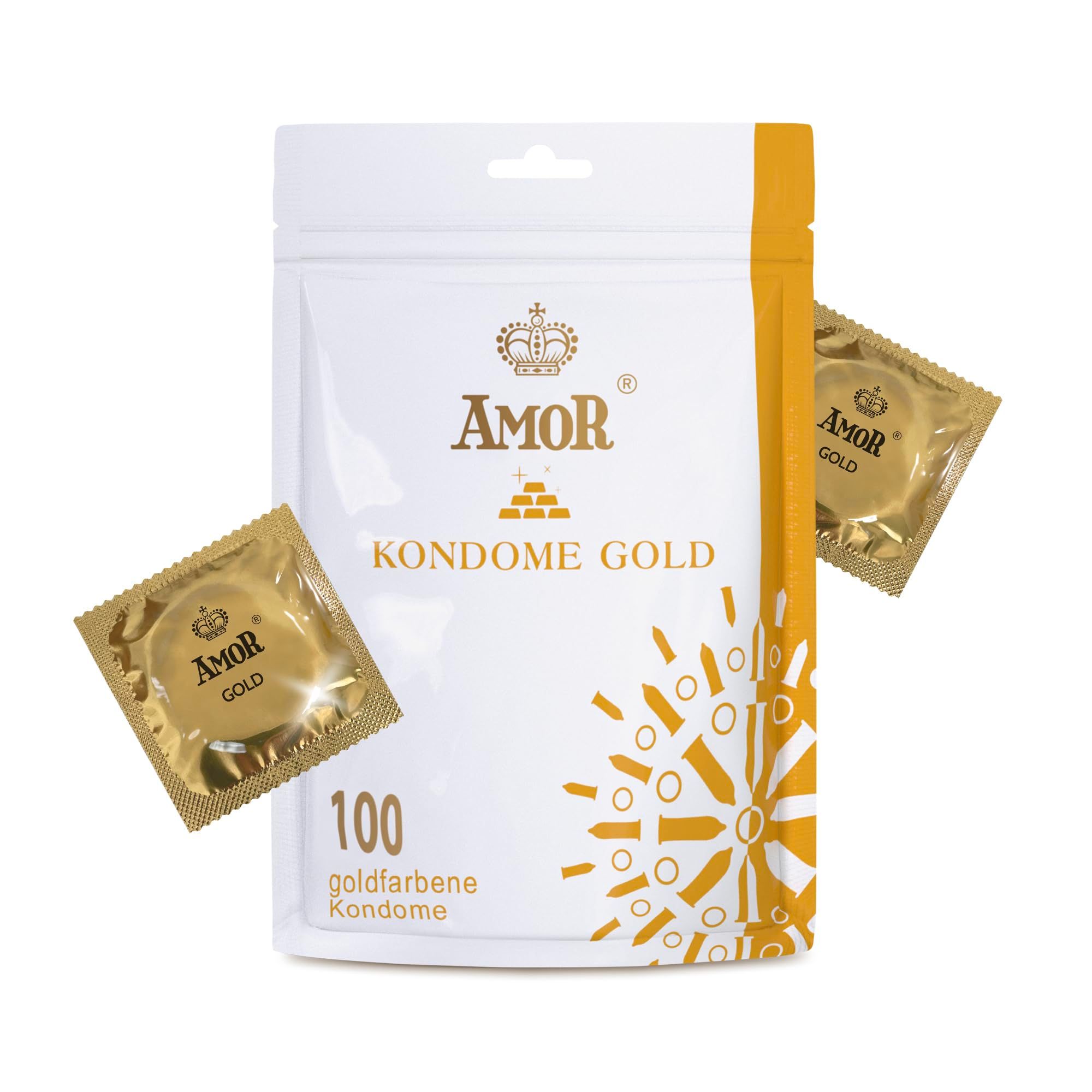 Confezione da 100 preservativi color oro, due singoli.
