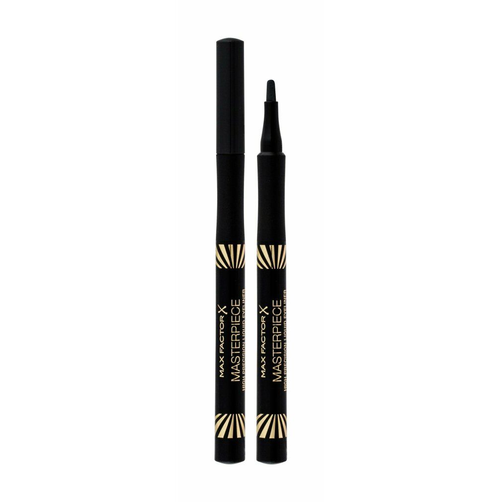 Due penne eyeliner nere. La penna riporta la scritta "MASTERPIECE" e "MAX FACTOR".