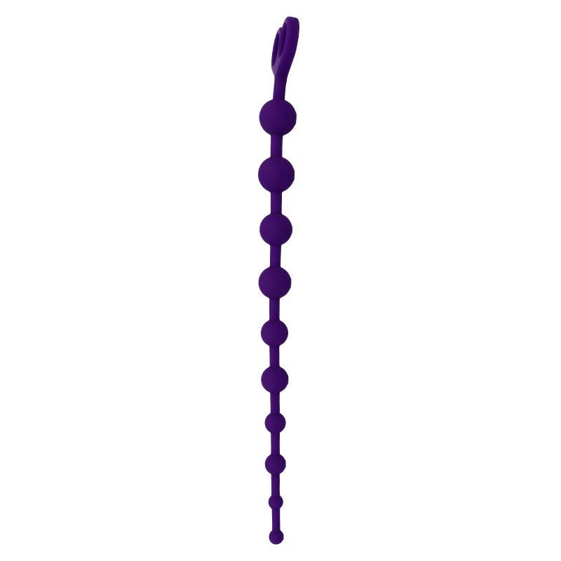 Catena di perle anali viola con impugnatura a cuore. Le perle diminuiscono di diametro.