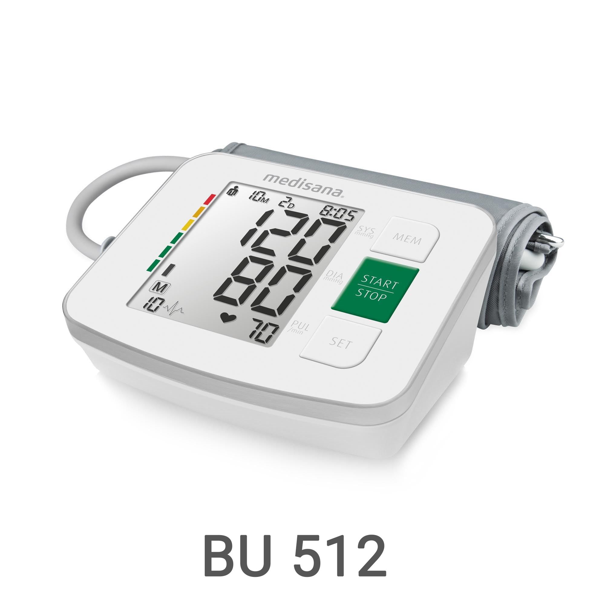 Misuratore di pressione da braccio medisana BU 512 con display digitale.