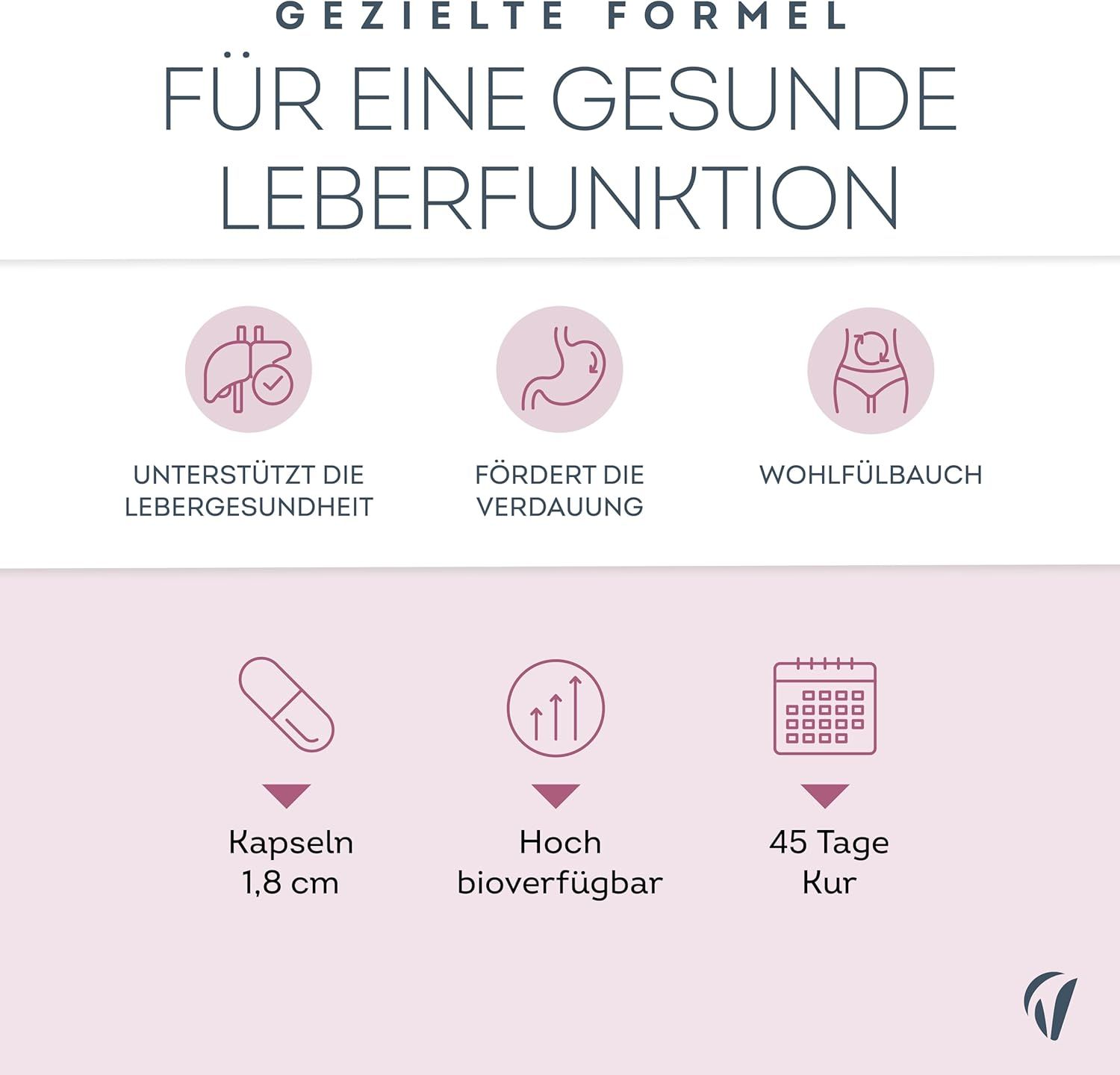 Capsula, 1,8 cm. Testo: Formula mirata per la salute del fegato. Cura di 45 giorni. Supporta il fegato.