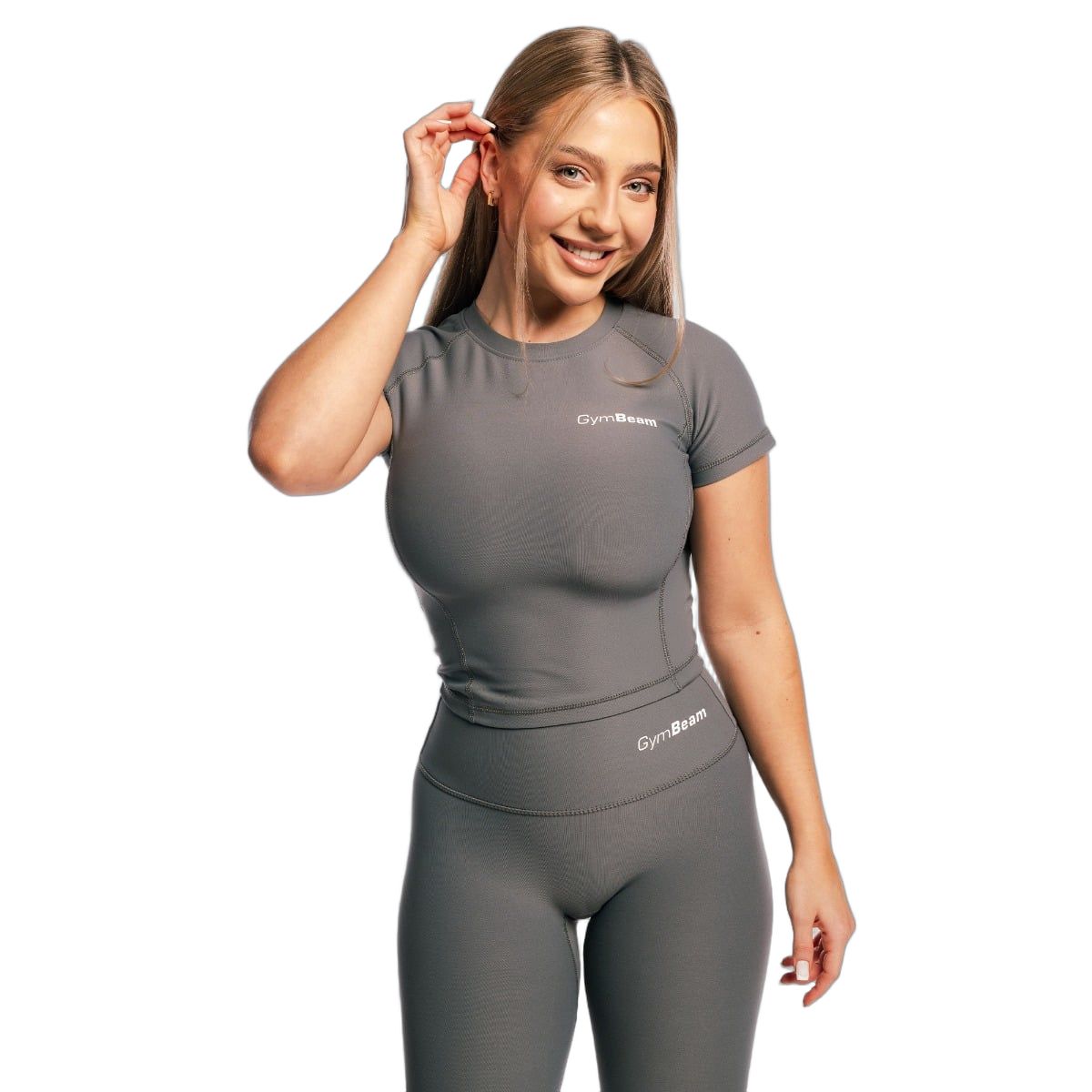 GymBeam Top donna Core slim a manica corta con scollo rotondo Carbon