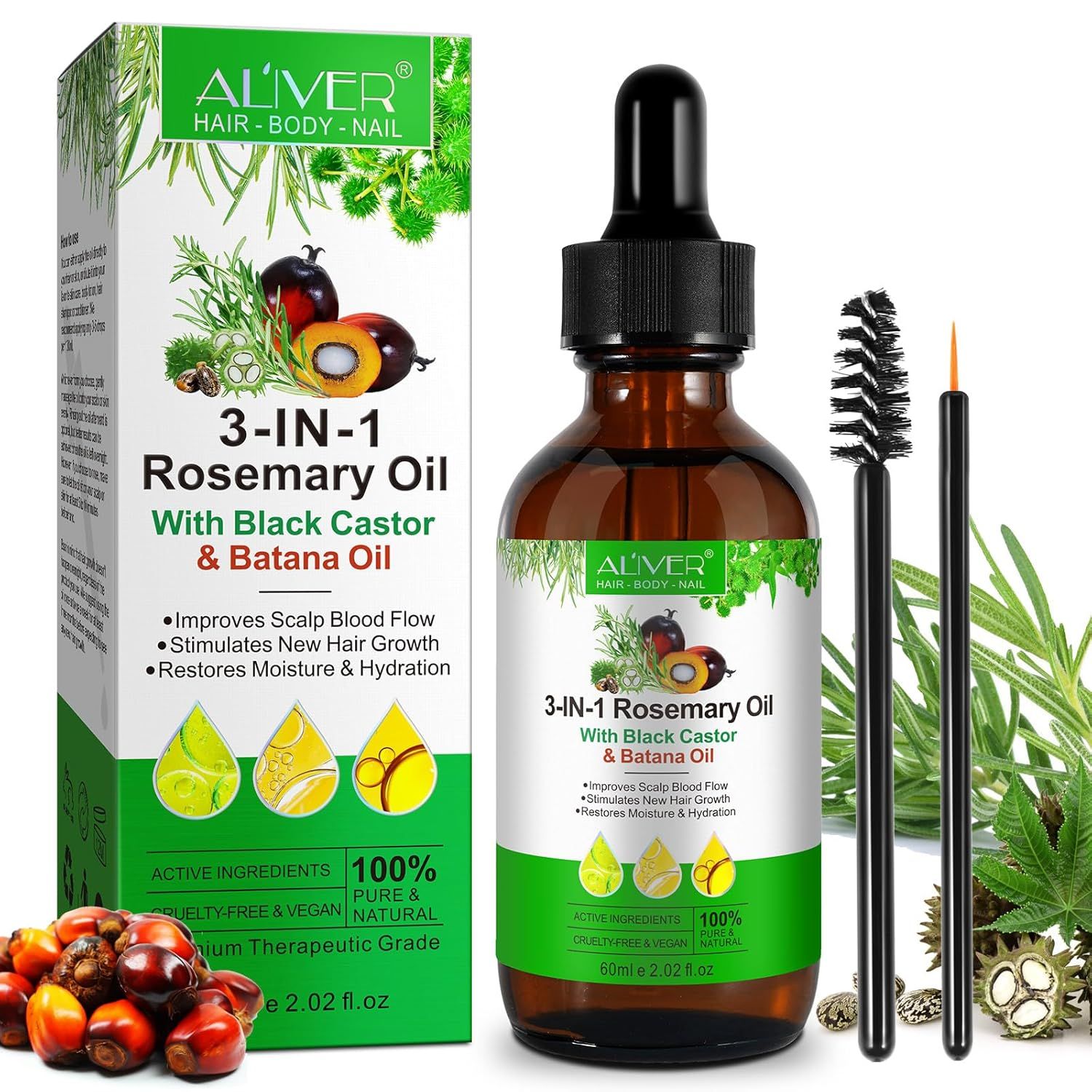 Olio per la crescita dei capelli FSLHCY con olio di rosmarino, olio di batana e olio di ricino