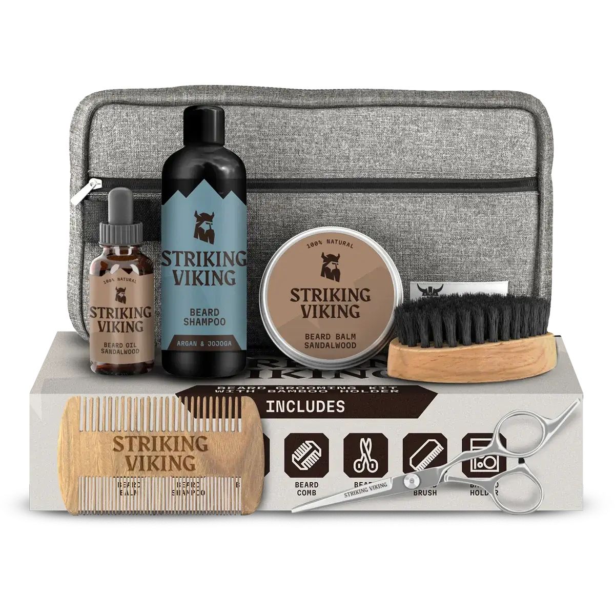 Striking Viking Kit per la Cura della Barba con Borsetta da Toilette