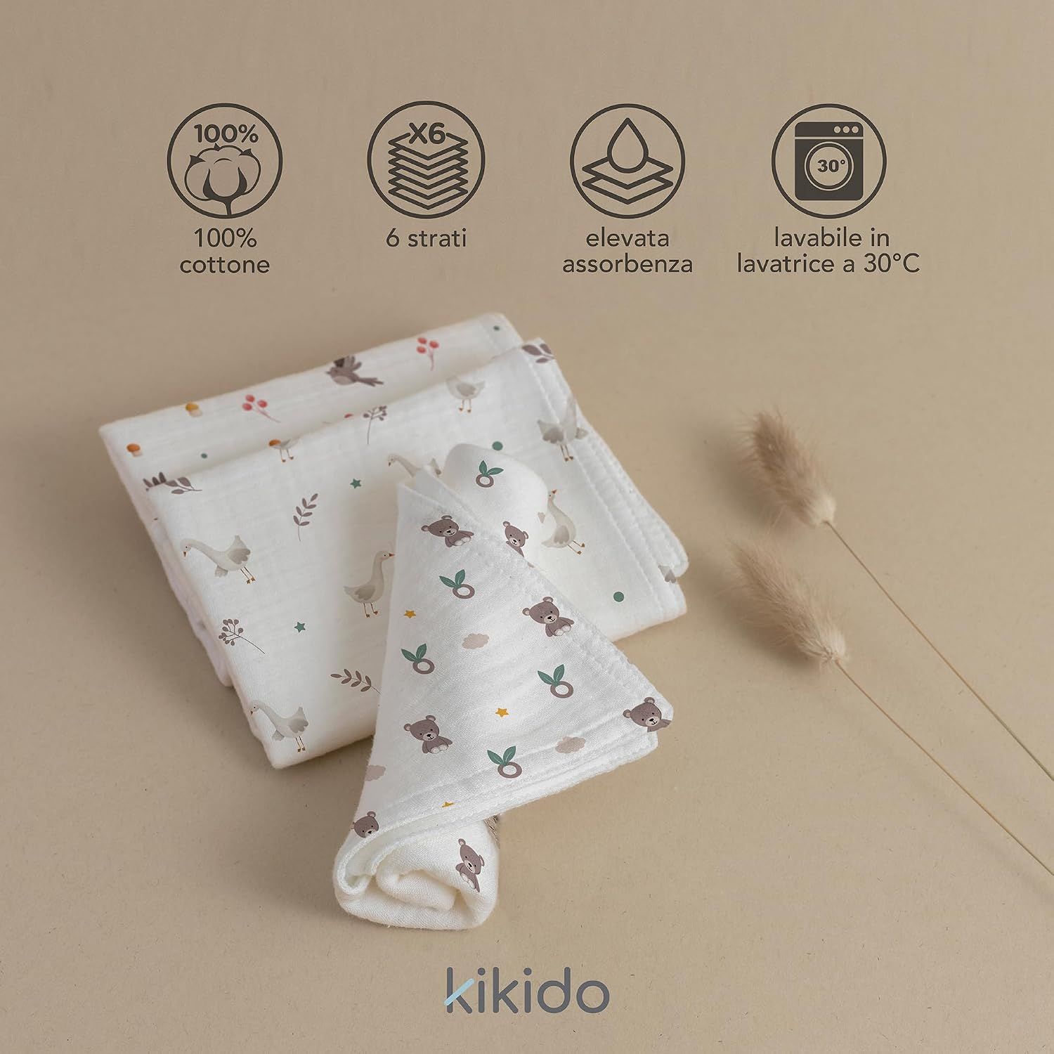 Kikido 5 Mussole Neonato 100% Cotone