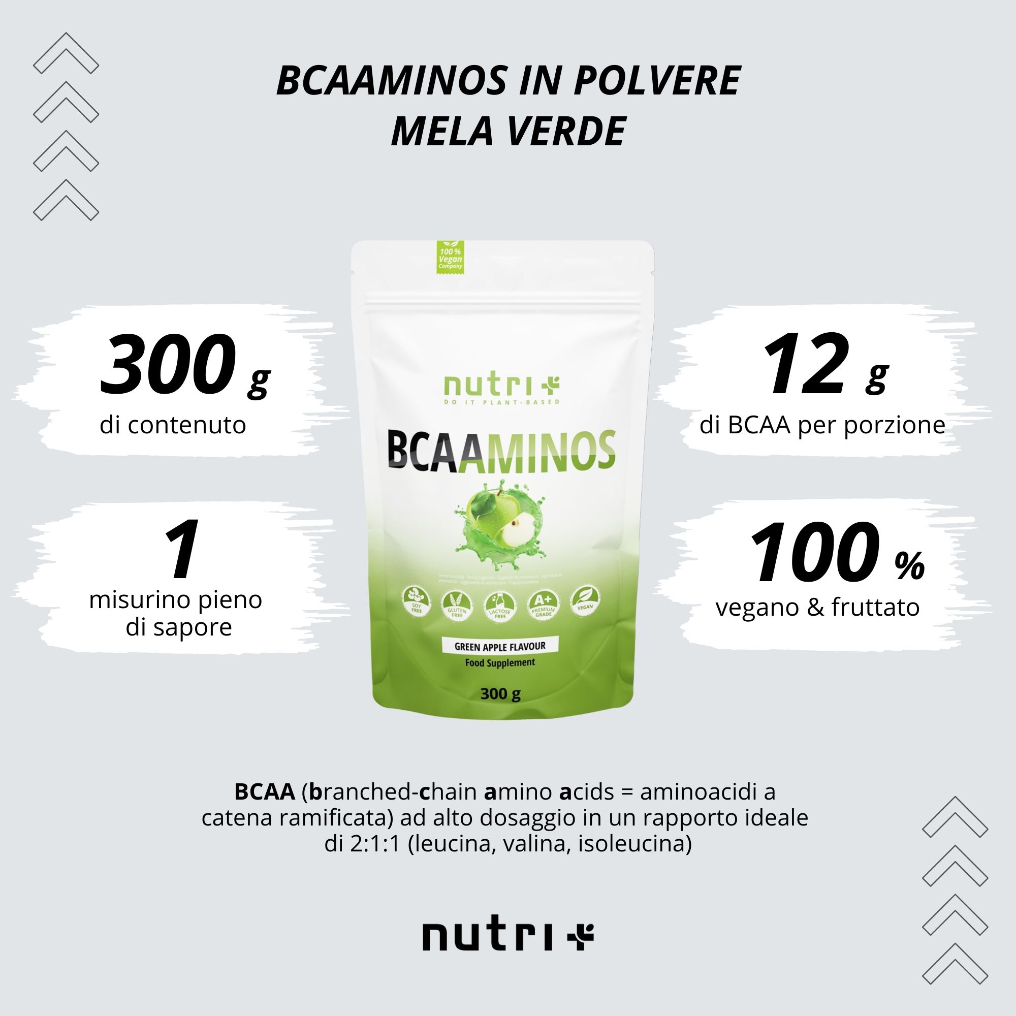 Nutri+ BCAA Polvere 300g - Complesso di Aminoacidi