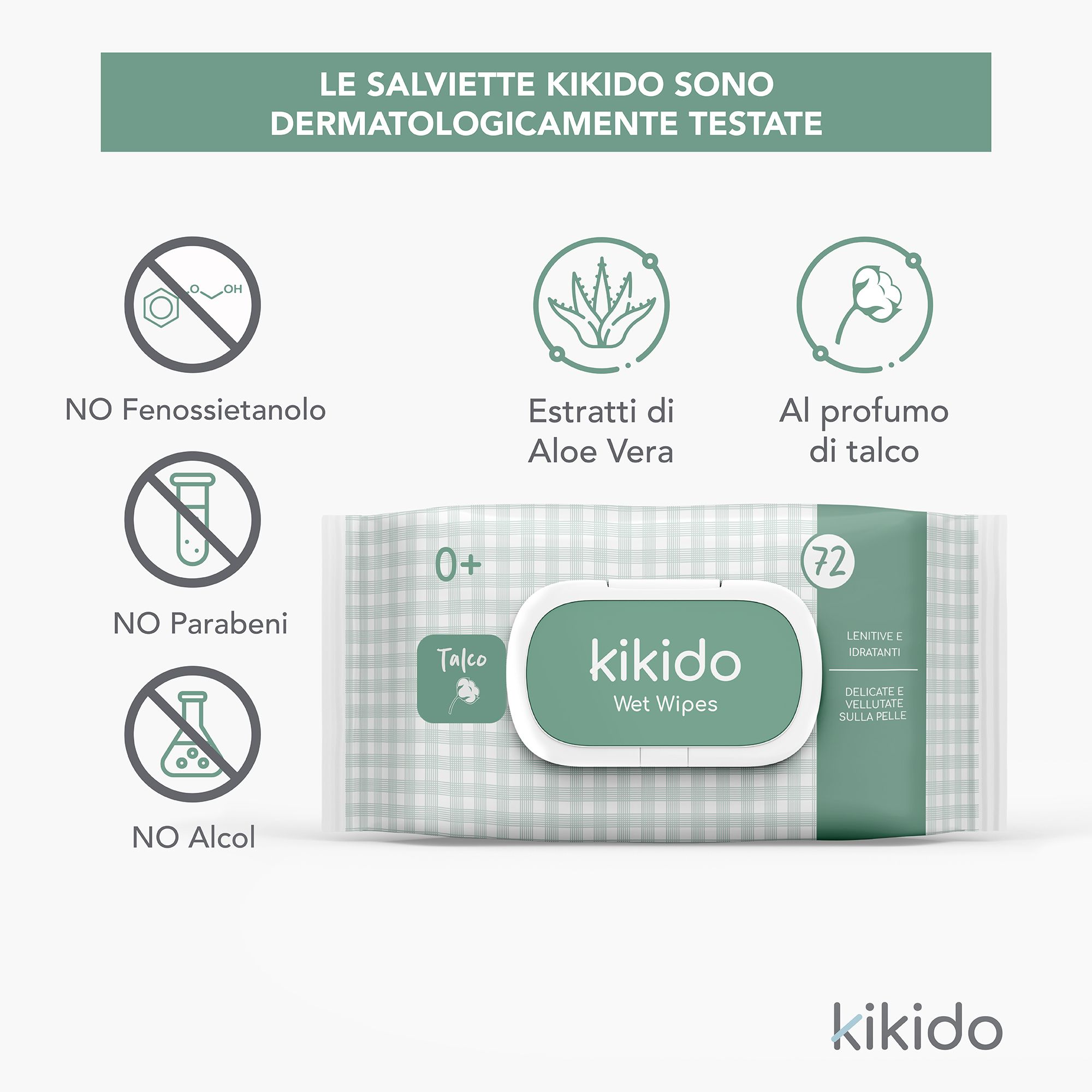 Kikido Salviette Neonato Talco con Aloe Vera