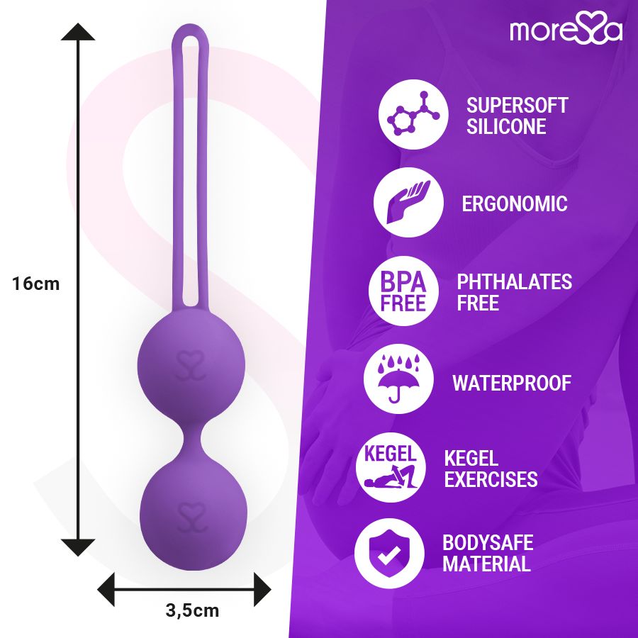 Palline d'amore viola, lunghe 16cm, larghe 3,5cm. Caratteristiche: silicone, ergonomico, impermeabile.