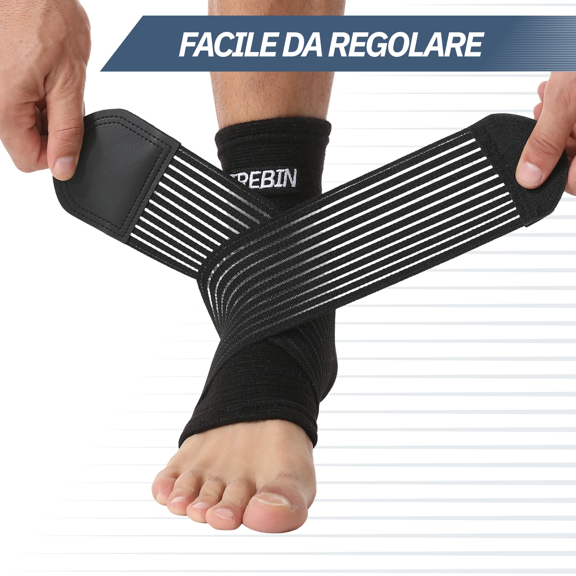 Cavigliera nera con fascia regolabile in velcro.