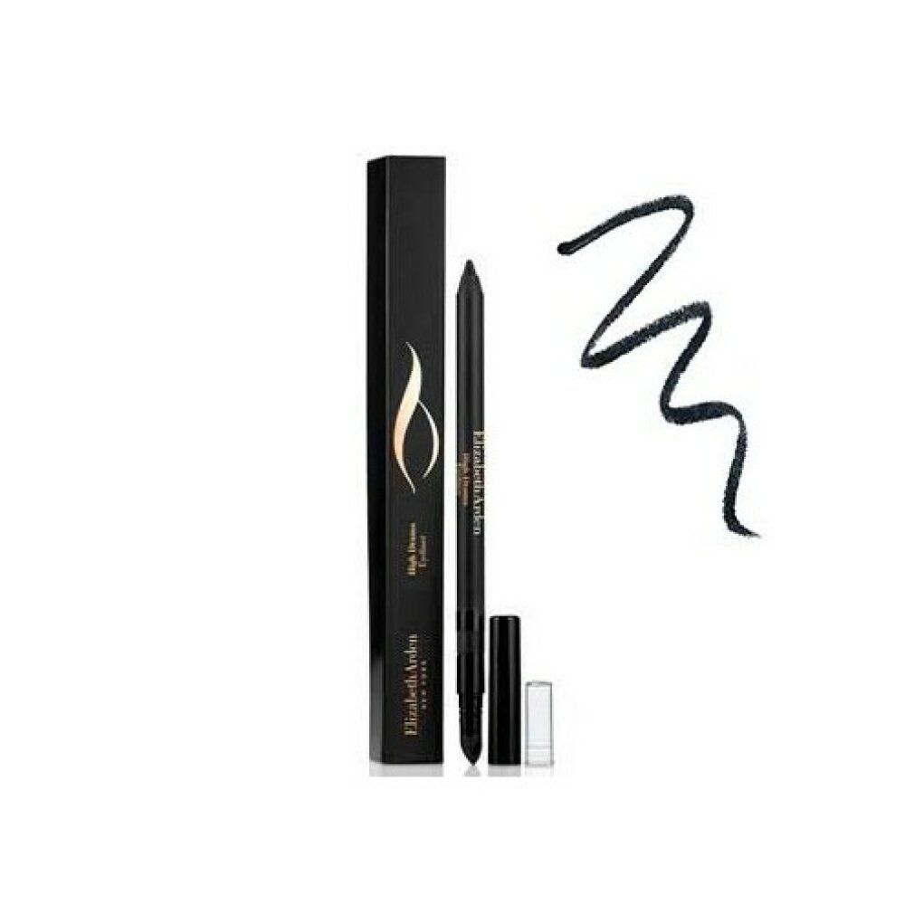 Eyeliner nero, confezione e tratto. Scritta: Elizabeth Arden High Drama Eyeliner. Confezione e tratto neri.