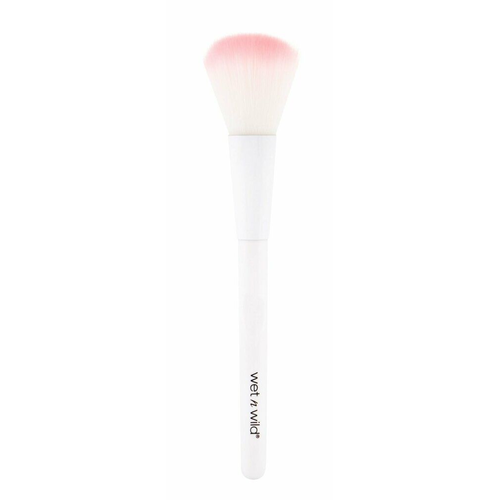 Pennello trucco bianco con testina rosa. Il manico riporta la scritta "wet n wild".