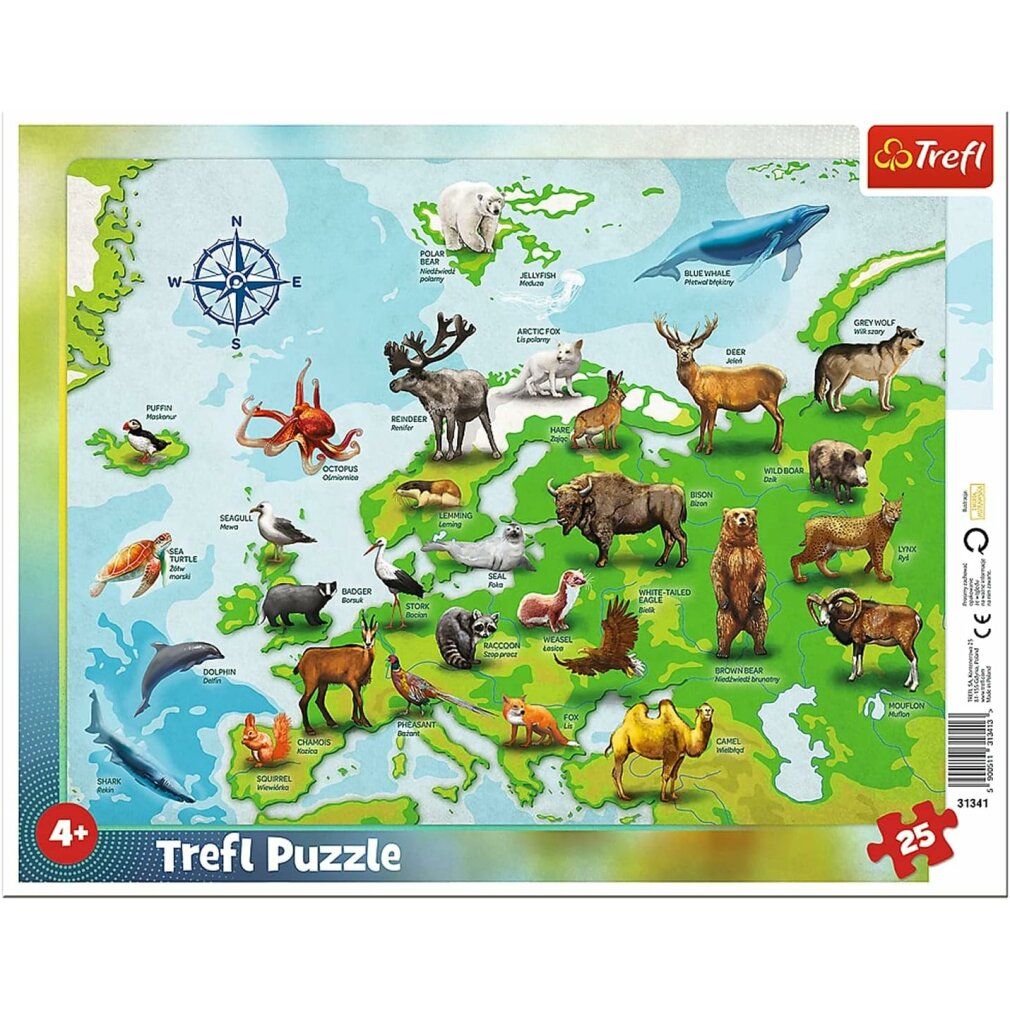 trefl Puzzle mappa dell'Europa con animali 25 pezzi