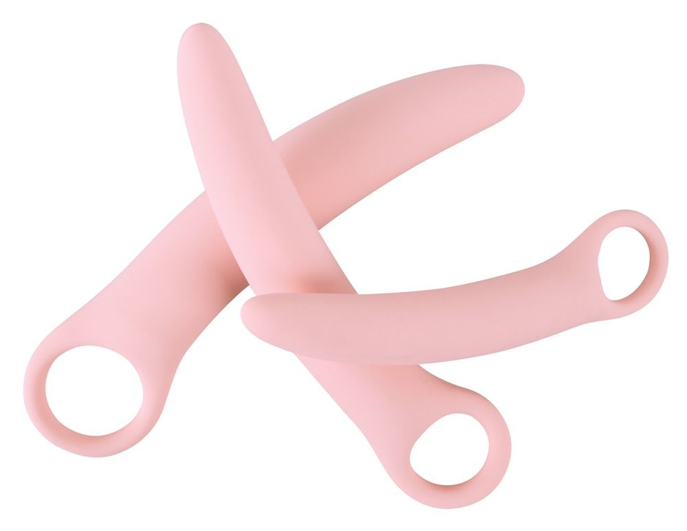 Due oggetti curvi rosa con anelli a un'estremità.